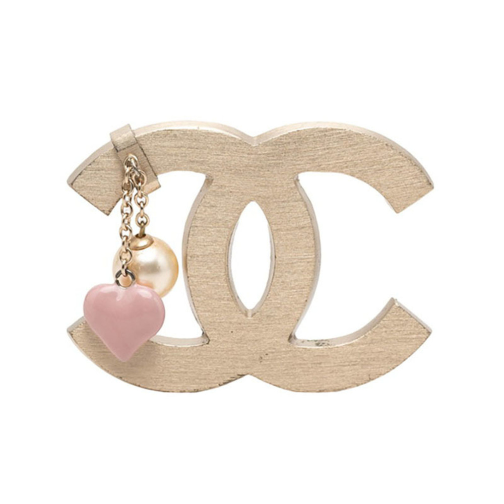 Chanel Coco Mark Heart Motif Brooch 05A Gold Plated Faux Pearl Women's CHANEL